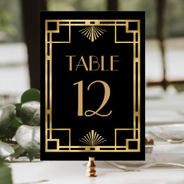 Tarjeta De Mesa Marco Deco Vintage de los años 20 Negro Boda Dorad