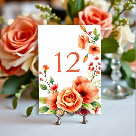 Tarjeta De Mesa Marco floral con flores naranjas cálidas boda