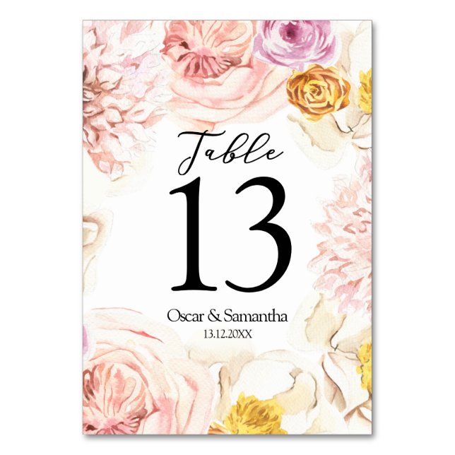 Tarjeta De Mesa Marco floral de color acuático moderno (Anverso)