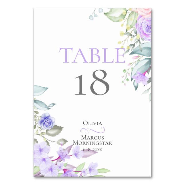Tarjeta de mesa | Marco floral de Lilac (Anverso)