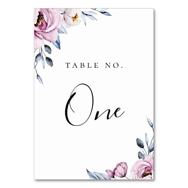 Tarjeta De Mesa Marco floral de malva azul turbio (Anverso)