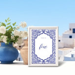 Tarjeta De Mesa Marco floral decorativo de Santorini Grecia Ornate<br><div class="desc">Trasladarse a Grecia con nuestro número de mesa de bodas de destino inspirado en Grecia. Inspirado por la fascinante belleza de Grecia, y por la encantadora arquitectura. A partir del azul cautivador del Egeo, nuestro diseño boda se inspira en la mágica paleta de Grecia. El diseño presenta nuestro original diseño...</div>