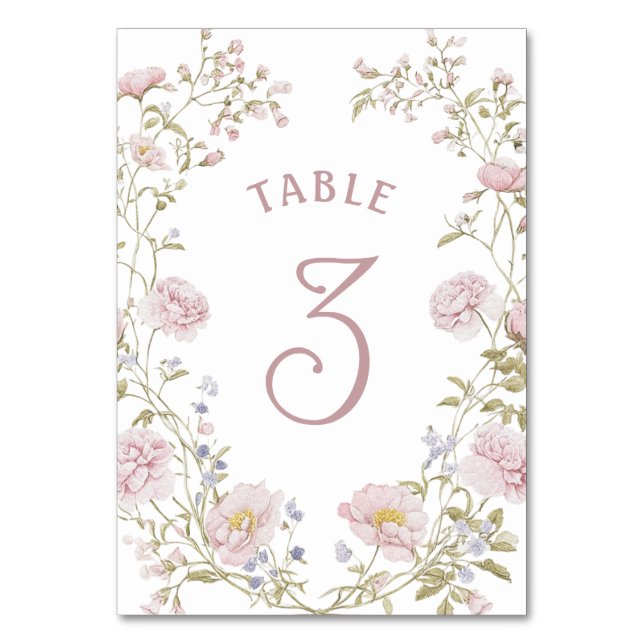 Tarjeta De Mesa Marco floral rosado (Anverso)