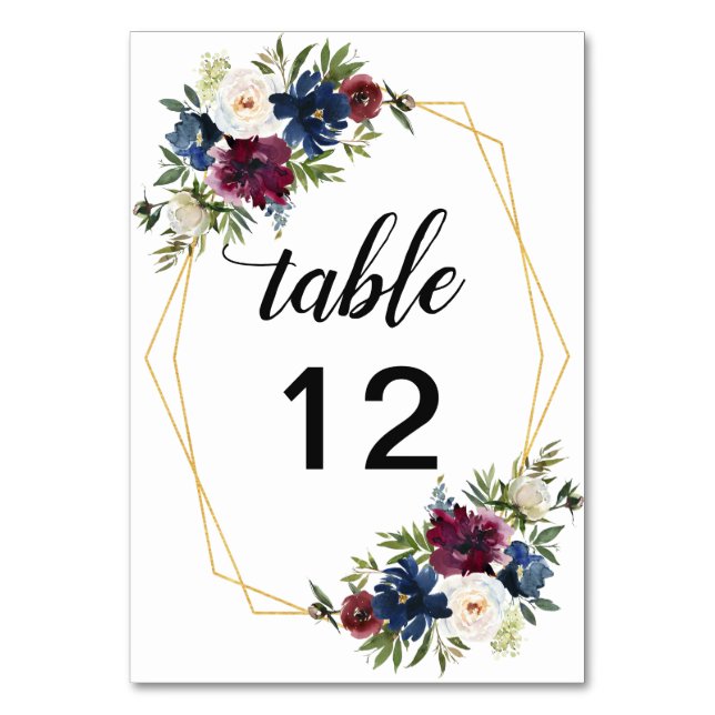 Tarjeta De Mesa Marco geométrico Boda de flores de la Marina de Bo (Anverso)