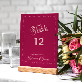Tarjeta De Mesa Marco ondulado moderno Boda rosa negrita