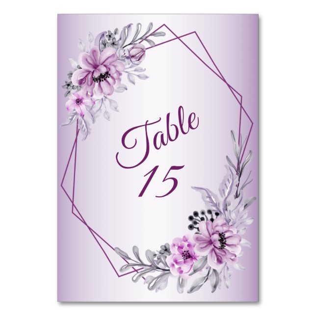 Tarjeta De Mesa Marco violeta rosado violeta floral marrón del par (Anverso)
