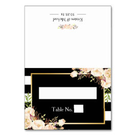 Tarjeta De Mesa Marfil Floral Black White Stripes Boda Place
