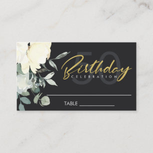 TARJETA DE MESA MARFIL NEGRO BLANCO FLORAL DE COLOR DE AGUA