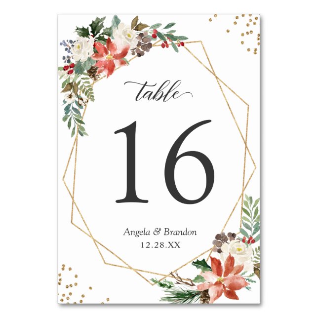 Tarjeta De Mesa Marfil Red Poinsettia Floral Boda Número de tabla (Anverso)