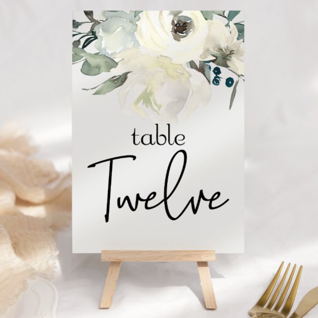 Tarjeta De Mesa Marfil Rosas Blancas Boda Floral Número de tabla (Subido por el creador)