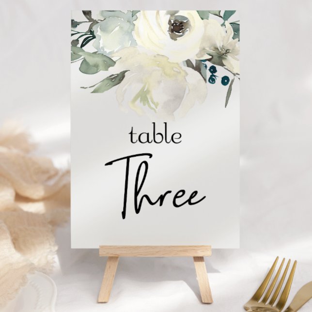 Tarjeta De Mesa Marfil Rosas Blancas Boda Floral Número de tabla (Subido por el creador)