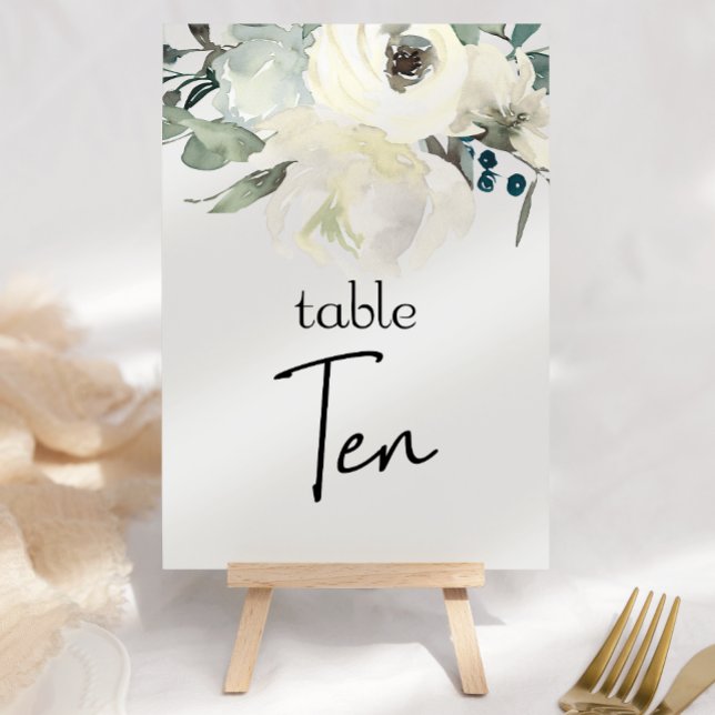 Tarjeta De Mesa Marfil Rosas Blancas Boda Floral Número de tabla (Subido por el creador)