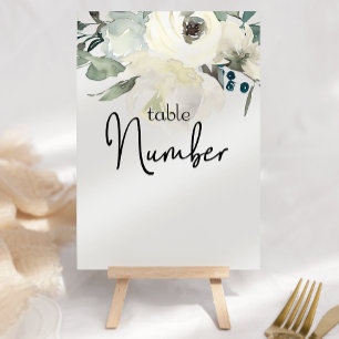 Tarjeta De Mesa Marfil Rosas Blancas Boda Floral Número de tabla