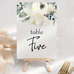 Tarjeta De Mesa Marfil Rosas Blancas Boda Floral Número de tabla