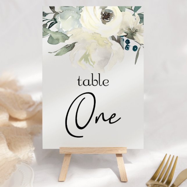 Tarjeta De Mesa Marfil Rosas Blancas Boda Floral Número de tabla (Subido por el creador)