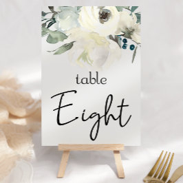 Tarjeta De Mesa Marfil Rosas Blancas Boda Floral Número de tabla