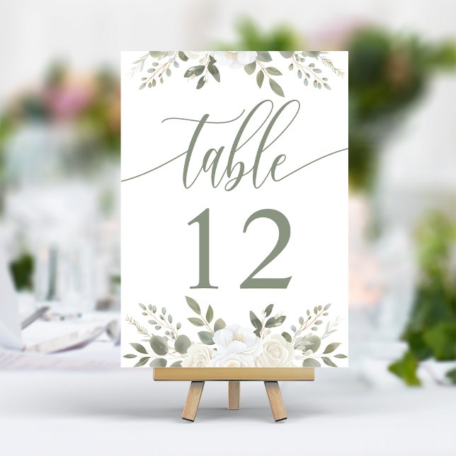 Tarjeta De Mesa Marfil Y Sage Elegante Boda Floral (Subido por el creador)