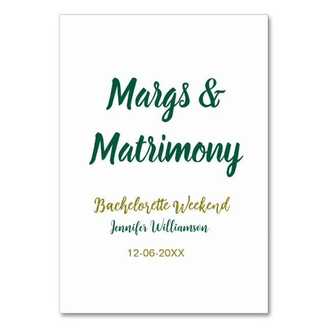Tarjeta De Mesa Margs y matrimonio agregar nombre fecha despedida  (Anverso)