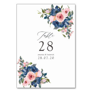 Tarjeta De Mesa Marina acuarela y Boda floral Rubor