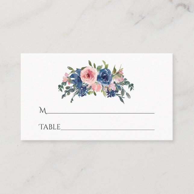 Tarjeta De Mesa Marina acuarela y Rubor Floral Bat Mitzvah (Anverso)