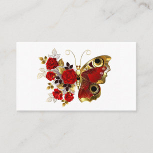 Tarjeta De Mesa Mariposa de flor roja con rosas rojas