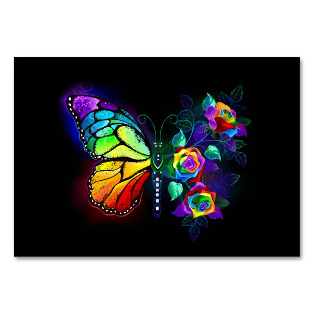 Tarjeta De Mesa Mariposa florida arcoiris (Anverso)