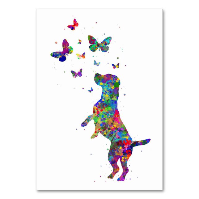 Tarjeta De Mesa Mariposa Lover Beagle Dog Juega Con Mariposas (Anverso)