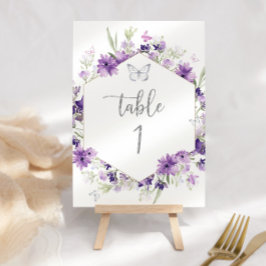 Tarjeta De Mesa Mariposa morada de plata floral