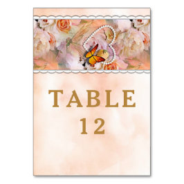 Tarjeta De Mesa Mariposa Pearl Heart Floral Serenity Rosa Boda
