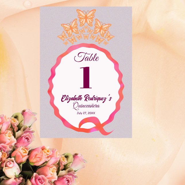 Tarjeta De Mesa Mariposa Tiara Crown Squiggle Quinceanera (Subido por el creador)