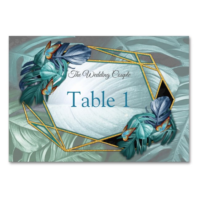 Tarjeta De Mesa Mariposas de paraídas/salpicaduras de turquesa tro (Anverso)