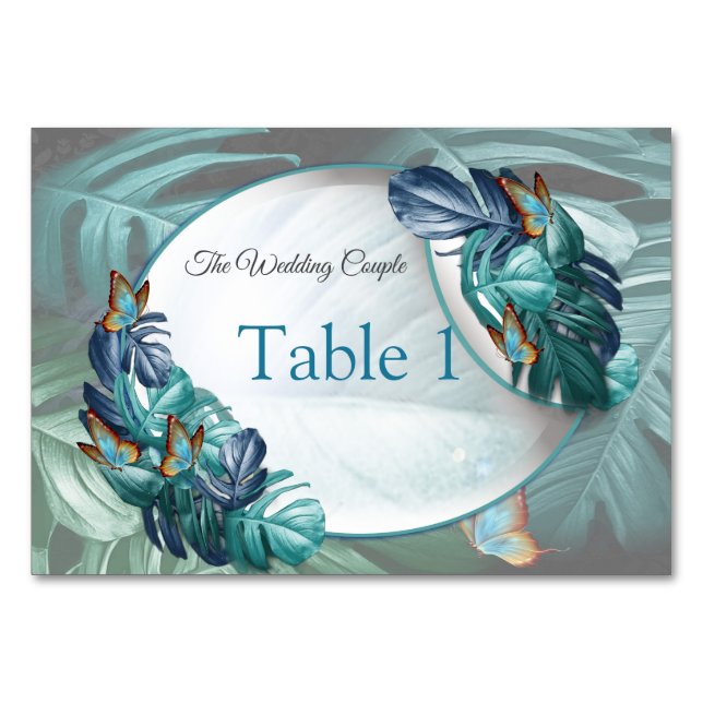 Tarjeta De Mesa Mariposas de paraídas/salpicaduras de turquesa tro (Anverso)