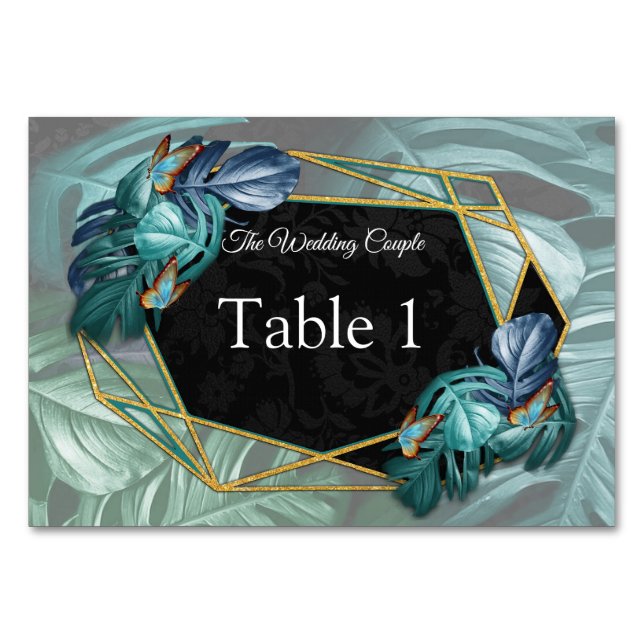 Tarjeta De Mesa Mariposas de paraídas/salpicaduras de turquesa tro (Anverso)