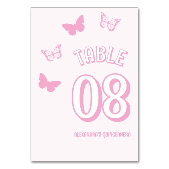 Tarjeta De Mesa Mariposas rosadas Quinceanera (Anverso)