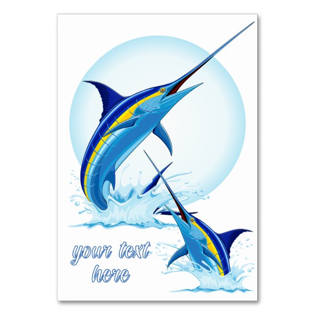 Tarjeta De Mesa Marlín Azul Saltando del Océano (Anverso)