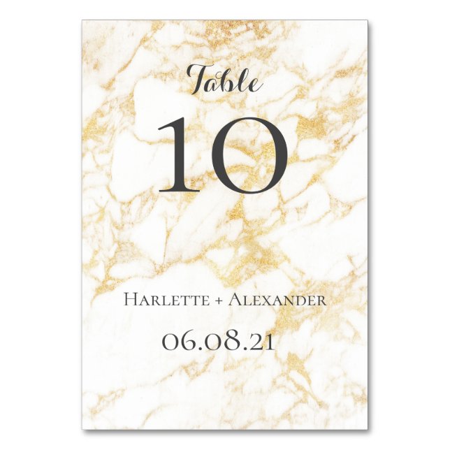 Tarjeta De Mesa Mármol blanco y oro (Anverso)
