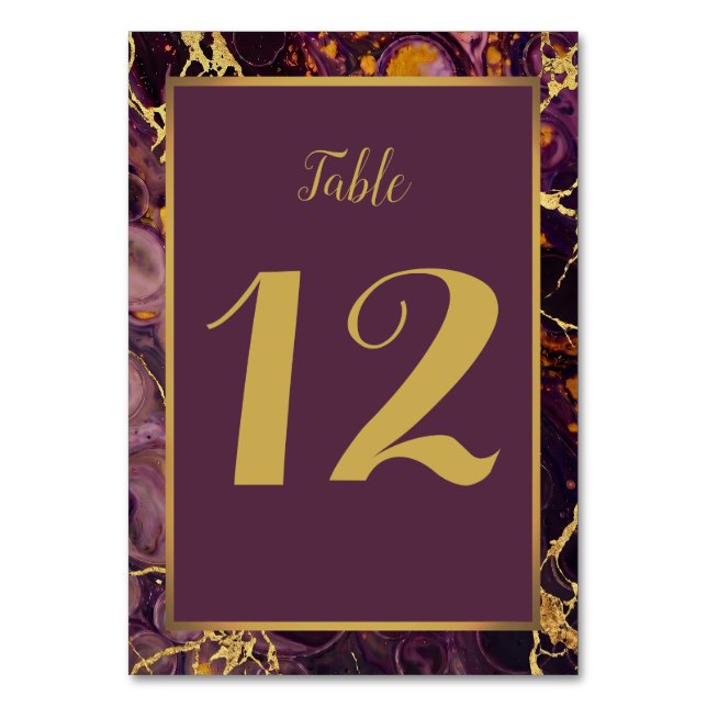 Tarjeta De Mesa Mármol de ciruela y oro de lujo  (Anverso)