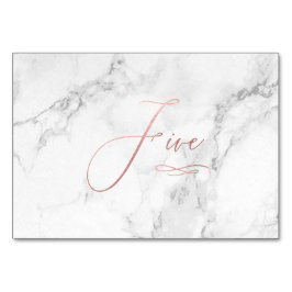 Tarjeta De Mesa Mármol Falso Oro Rosa Romántico Caligrafía Cinco 5