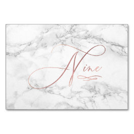 Tarjeta De Mesa Mármol Falso Oro Rosa Romántico Caligrafía Nueve 9
