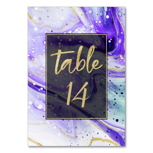 Tarjeta De Mesa Mármol morado con salpicaduras de tinta con Boda d (Anverso)