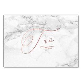 Tarjeta De Mesa Mármol Rosa Dorado Falso Caligrafía Romántica Dos 