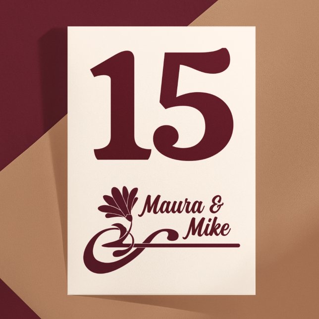 Tarjeta De Mesa Maroon Art Nouveau Flourier Boda (Subido por el creador)