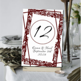 Tarjeta De Mesa Maroon Burgandy elegante de trabajo abierto