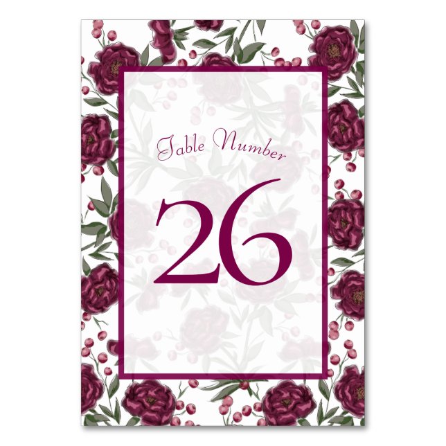 Tarjeta De Mesa Maroon Rose Wedding (Reverso)