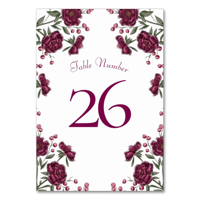 Tarjeta De Mesa Maroon Rose Wedding (Reverso)