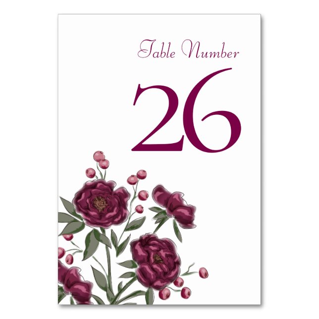 Tarjeta De Mesa Maroon Rose Wedding (Anverso)