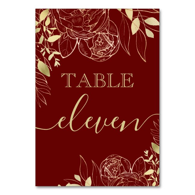 Tarjeta De Mesa Marrón rojo oscuro y Boda floral moderna Peony de  (Anverso)
