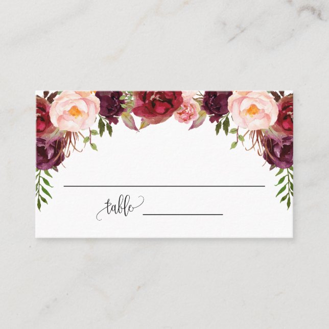 Tarjeta De Mesa Marsala Flowers Bridal Shower Boda Flat (Anverso)