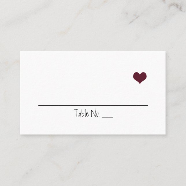 Tarjeta De Mesa Marsala Heart Boda Placecards (Anverso)