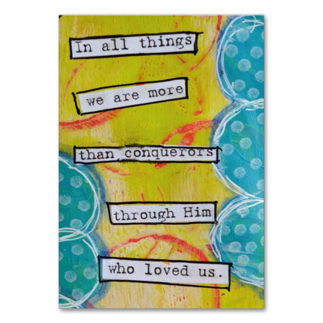 Tarjeta De Mesa Más que conquistadores (Anverso)